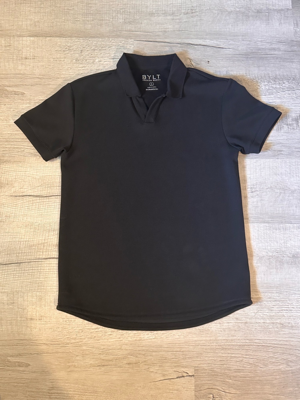 BYLT Basics open V Ribbed Black Polo Shirt